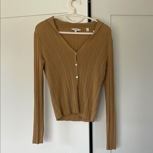 Vince Tan Ribbed Button-Up Cardigan V neck size S